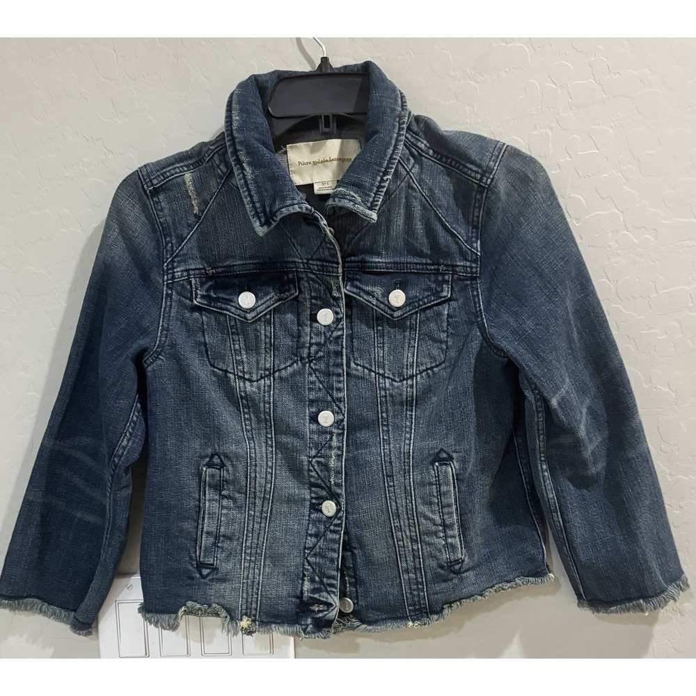 Pilcro and the Letterpress Anthropologie Denim Jean Jacket Blue Distressed SMALL